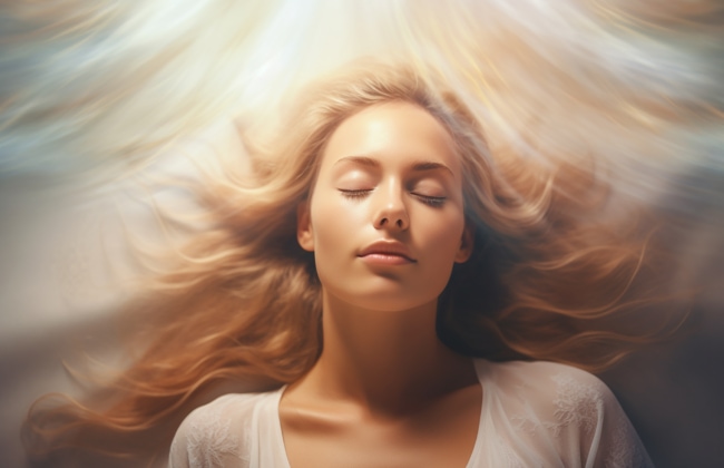 Woman with her eyes closed, looking peaceful - Does hypnotherapy work for anxiety