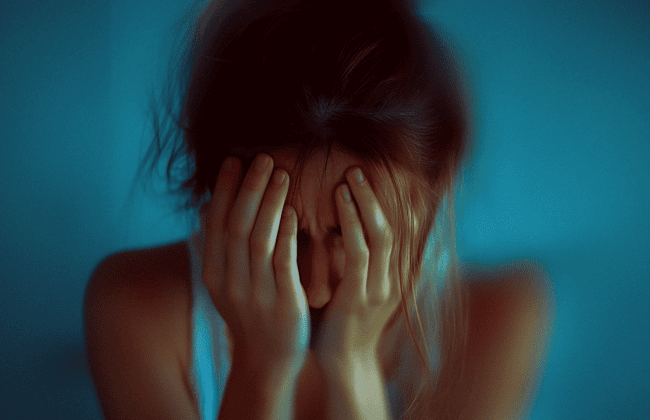 Yong woman with head in hands. Holistic approaches for OCD