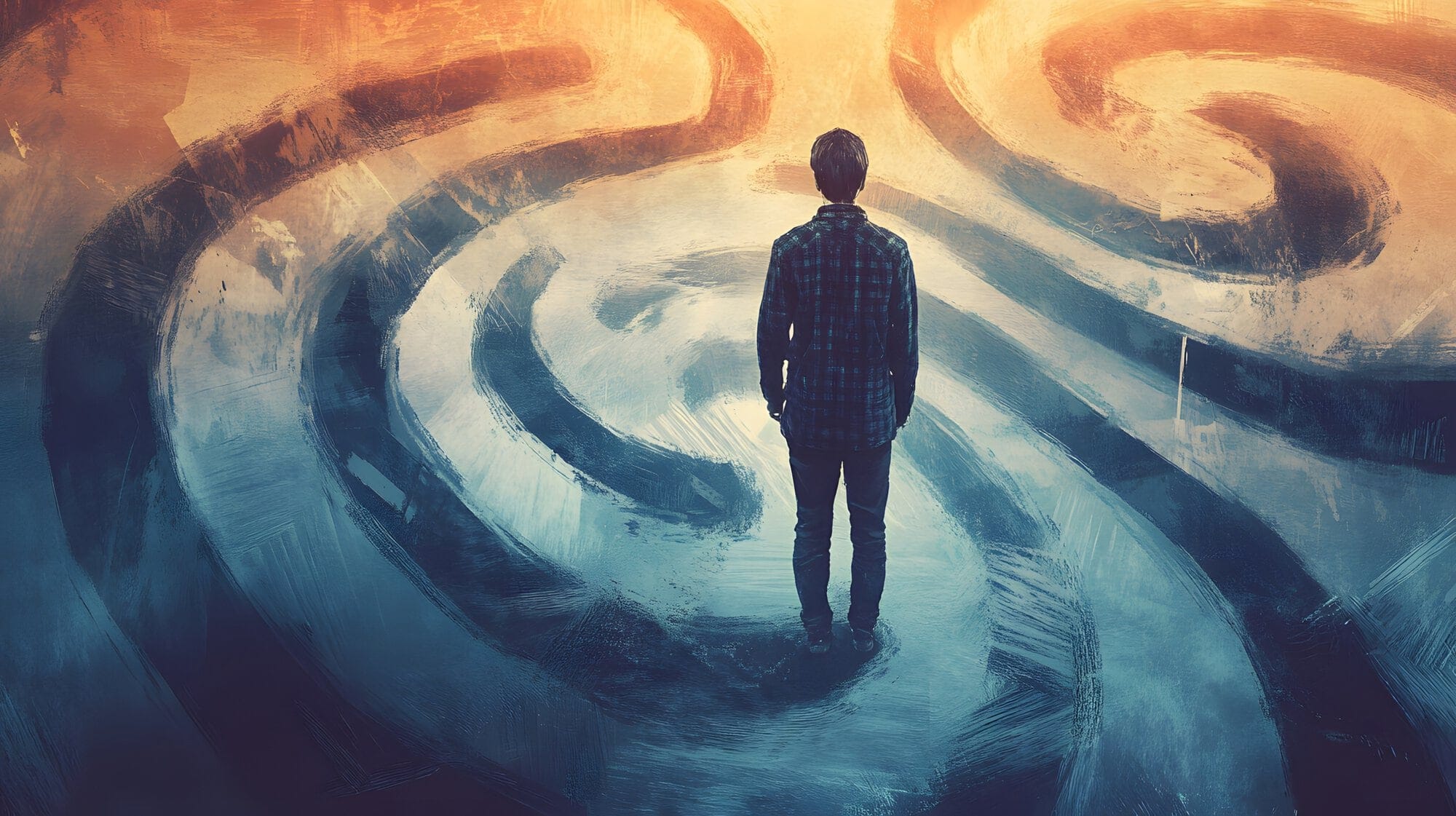 Man with swirly lines. Understanding OCD