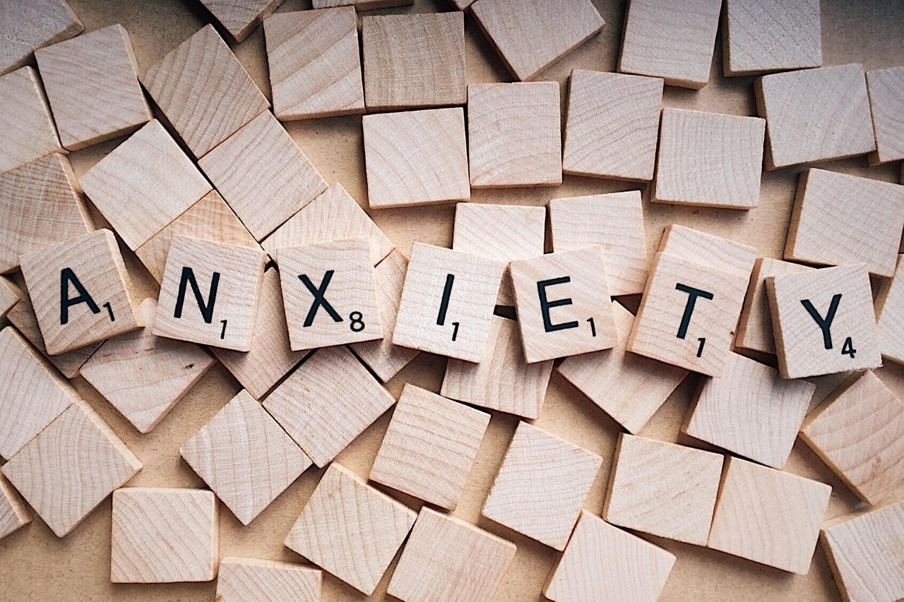 Anxiety word on wooden Scabble pieces